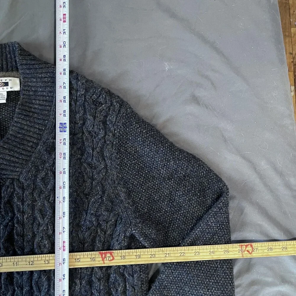 Joseph Abboud Sweater Mens XL Gray Cable Knit V‎ Neck Pullover Warm Heavyweight